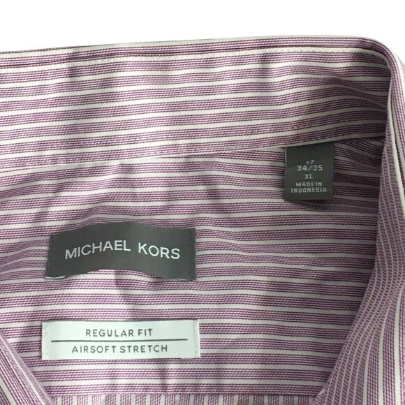Michael Kors Men's LS Dress Shirt Regular Fit Airsoft Stretch Purple XL 17 34/35 - Picture 10 of 12
